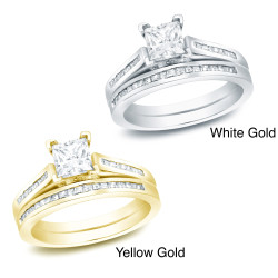 Gold 1 1/2ct TDW Certified Princess Diamond Bridal Ring Set - Handcrafted By Name My Rings™