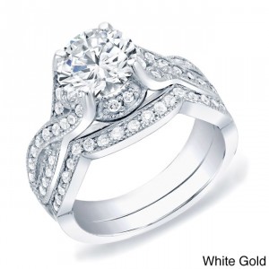 Gold 1 1/2ct TDW Certified Round Diamond Bridal Ring Set - Handcrafted By Name My Rings™