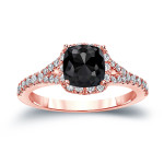 Gold 1 1/2ct TDW Cushion-Cut Black Diamond Halo Engagement Ring - Handcrafted By Name My Rings™