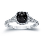 Gold 1 1/2ct TDW Cushion-Cut Black Diamond Halo Engagement Ring - Handcrafted By Name My Rings™