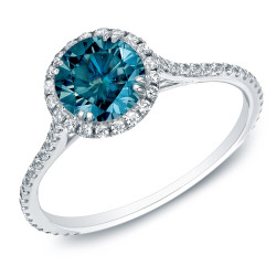 Gold 1 1/2ct TDW Round Blue Diamond Halo Engagement Ring - Handcrafted By Name My Rings™