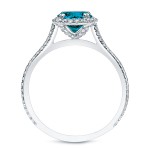 Gold 1 1/2ct TDW Round Blue Diamond Halo Engagement Ring - Handcrafted By Name My Rings™