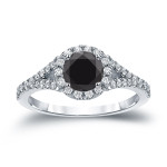 Gold 1 1/2ct TDW Round Cut Black Diamond Halo Engagement Ring - Handcrafted By Name My Rings™