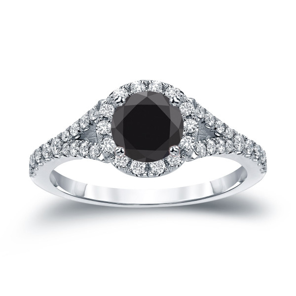 Gold 1 1/2ct TDW Round Cut Black Diamond Halo Engagement Ring - Handcrafted By Name My Rings™
