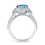 Gold 1 1/2ct TDW Round Cut Blue Diamond Halo Engagement Ring - Handcrafted By Name My Rings™