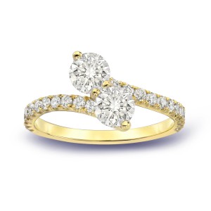 Gold 1 1/2ct TDW Round Cut Diamond 3-Prong, 2-Stone Engagement Ring - Handcrafted By Name My Rings™