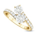 Gold 1 1/2ct TDW Round-Cut Diamond 4-Prong, 2-Stone Engagement Ring - Handcrafted By Name My Rings™
