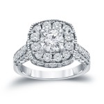 Gold 1 1/2ct TDW Round Diamond Halo Engagement Ring - Handcrafted By Name My Rings™