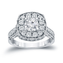 Gold 1 1/2ct TDW Round Diamond Halo Engagement Ring - Handcrafted By Name My Rings™