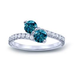 Gold 1 1/2ct TDW Round-cut Blue Diamond 3-prong, 2-stone Engagement Ring - Handcrafted By Name My Rings™