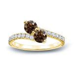 Gold 1 1/2ct TDW Round-cut Brown Diamond 3-prong, 2-stone Engagement Ring - Handcrafted By Name My Rings™