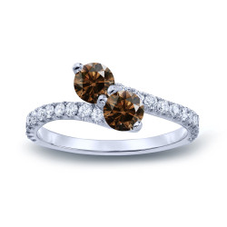 Gold 1 1/2ct TDW Round-cut Brown Diamond 3-prong, 2-stone Engagement Ring - Handcrafted By Name My Rings™