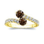 Gold 1 1/2ct TDW Round-cut Brown Diamond 4-prong, 2-stone Engagement Ring - Handcrafted By Name My Rings™