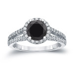 Gold 1 1/3ct TDW Round Cut Black Diamond Halo Engagement Ring - Handcrafted By Name My Rings™
