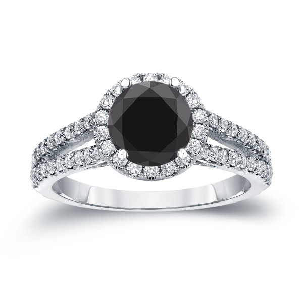 Gold 1 1/3ct TDW Round Cut Black Diamond Halo Engagement Ring - Handcrafted By Name My Rings™