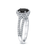 Gold 1 1/3ct TDW Round Cut Black Diamond Halo Engagement Ring - Handcrafted By Name My Rings™