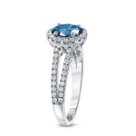 Gold 1 1/3ct TDW Round Cut Blue Diamond Halo Engagement Ring - Handcrafted By Name My Rings™