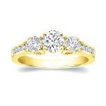 Gold 1 1/3ct TDW Round Diamond Three Stone Ring - Handcrafted By Name My Rings™