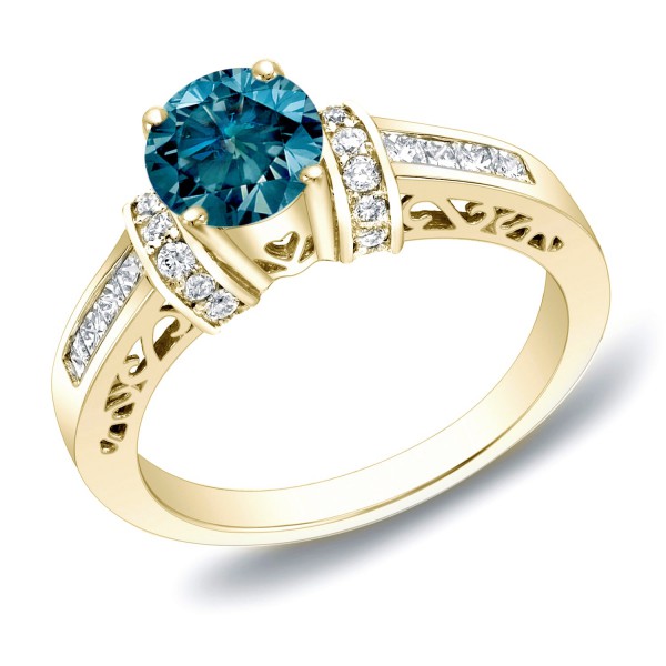 Gold 1 1/4 ct TDW Blue Diamond Engagement Ring With Heart - Handcrafted By Name My Rings™