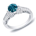 Gold 1 1/4 ct TDW Blue Diamond Engagement Ring With Heart - Handcrafted By Name My Rings™