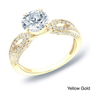 Gold 1 1/4 ct TDW Certified Round Diamond Engagement Ring - Handcrafted By Name My Rings™