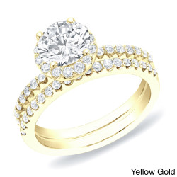 Gold 1 1/4 ct TDW Certified Round Diamond Halo Bridal Ring Set - Handcrafted By Name My Rings™