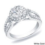 Gold 1 1/4 ct TDW Round Diamond Halo Split-shank Halo Engagement Ring - Handcrafted By Name My Rings™