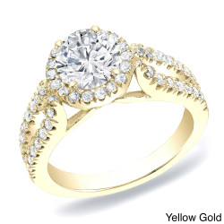 Gold 1 1/4 ct TDW Round Diamond Halo Split-shank Halo Engagement Ring - Handcrafted By Name My Rings™