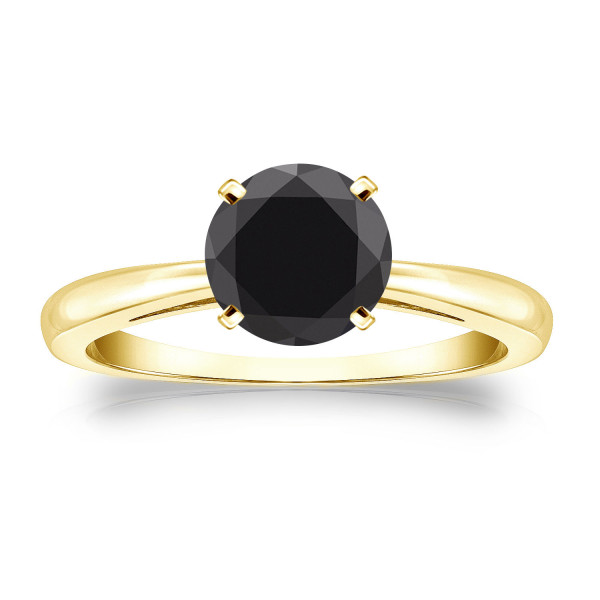 Gold 1 1/4ct 4-Prong Round Cut Black Diamond Solitaire Engagement Ring - Handcrafted By Name My Rings™