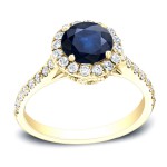 Gold 1 1/4ct Blue Sapphire and 1/2ct TDW Round Diamond Engagement Ring - Handcrafted By Name My Rings™