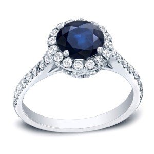 Gold 1 1/4ct Blue Sapphire and 1/2ct TDW Round Diamond Engagement Ring - Handcrafted By Name My Rings™