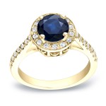 Gold 1 1/4ct Blue Sapphire and 1/3ct TDW Round Diamond Engagement Ring - Handcrafted By Name My Rings™