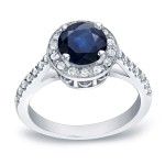 Gold 1 1/4ct Blue Sapphire and 1/3ct TDW Round Diamond Engagement Ring - Handcrafted By Name My Rings™