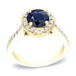 Gold 1 1/4ct Blue Sapphire and 2/5ct TDW Round Diamond Halo Engagement Ring - Handcrafted By Name My Rings™