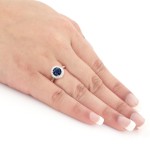 Gold 1 1/4ct Blue Sapphire and 2/5ct TDW Round Diamond Halo Engagement Ring - Handcrafted By Name My Rings™