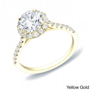 Gold 1 1/4ct TDW Certified Round Halo Diamond Engagement Ring - Handcrafted By Name My Rings™