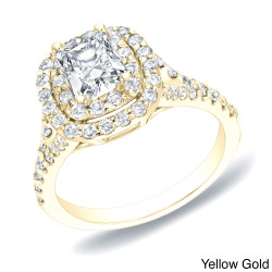 Gold 1 1/4ct TDW Cushion Double Halo Diamond Engagement Ring - Handcrafted By Name My Rings™