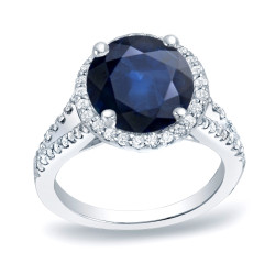 Gold 1 1/5ct Blue Sapphire and 1/2ct TDW Round Diamond Engagement Ring - Handcrafted By Name My Rings™