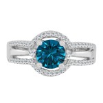Gold 1 1/5ct TDW Blue Round Diamond Engagement Ring - Handcrafted By Name My Rings™