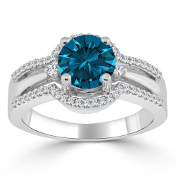 Gold 1 1/5ct TDW Blue Round Diamond Engagement Ring - Handcrafted By Name My Rings™