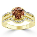 Gold 1 1/5ct TDW Brown Round Diamond Engagement Ring - Handcrafted By Name My Rings™