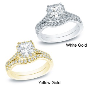 Gold 1 1/5ct TDW Princess-cut Diamond Halo Engagement Ring Set - Handcrafted By Name My Rings™