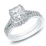 Gold 1 1/5ct TDW Princess-cut Diamond Halo Engagement Ring Set - Handcrafted By Name My Rings™