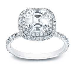 Gold 1 3/4ct TDW Certified Asscher-cut Diamond Halo Engagement Ring - Handcrafted By Name My Rings™