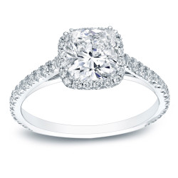 Gold 1 3/4ct TDW Certified Cushion Diamond Halo Engagement Ring - Handcrafted By Name My Rings™