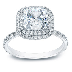 Gold 1 3/4ct TDW Certified Cushion-cut Diamond Double Halo Engagement Ring - Handcrafted By Name My Rings™
