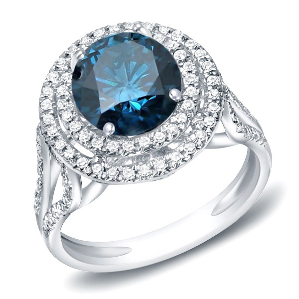 Gold 1 3/4ct TDW Double Halo Blue Diamond Engagement Ring - Handcrafted By Name My Rings™