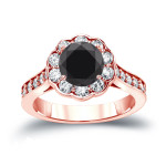 Gold 1 3/4ct TDW Round Cut Black Diamond Halo Engagement Ring - Handcrafted By Name My Rings™