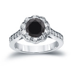 Gold 1 3/4ct TDW Round Cut Black Diamond Halo Engagement Ring - Handcrafted By Name My Rings™