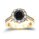 Gold 1 3/4ct TDW Round Cut Black Diamond Halo Engagement Ring - Handcrafted By Name My Rings™